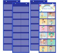 Watersay 4 Pack Pocket Chart for Classroom 29.5 x 10 in 12+1 Pockets Hanging Wall File Organizer for Cards, Pictures, Class Management Educational Behavior Chart, Teacher Office (Blue)