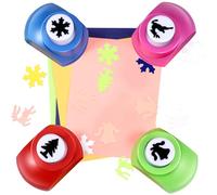 Watersay 4 Pcs Lever Action Punch Christmas Punch Deer, Bell, Snowflake, Christmas Tree Shape Cutters for Crafts Christmas Hole Punch Set for Paper Crafting Scrapbooking Cards Arts DIY Projects