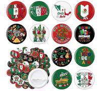 Watersay 50 Pcs Mexican Independence Day Buttons Pins Bulk 1.5 Inch Round Viva Mexico Party Celebrating Pin Back Button Badges Independence Day Decorations for Women Men Backpack Bags