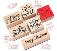 Watersay 6 Pcs Christmas Rubber Stamp Set Merry Christmas Wooden Rubber Stamp Snow Tree Stamps Vintage Wooden Rubber Art Stamps for Crafting and DIY Scrapbooking Card Making Hand Book(Word)