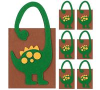 Watersay 6 Pcs Dinosaur Gift Party Favor Bags with Handle Funny 3D Dinosaur Felt Goodie Bags Reusable Green Dino Birthday Tote Bag for Treats Goodies Birthday Party Decoration Supplies, 11.8 x 7.8 in