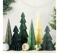 Watersay 6 Pcs Green Christmas Tree Honeycomb Centerpiece Minimalist 3D Paper Trees Centerpiece Modern Christmas Decor Rustic Reusable Table Decoration for Home Decor Xmas Gift