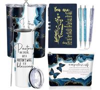 Watersay 6 Pcs Mother's Day Pastor's Wife Appreciation Gifts 20oz Marble Tumbler Makeup Bag A6 Journal Ballpoint Pens Inspirational Communion Christian Thank You Gifts for Pastors Wife Women(Blue)