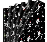 Watersay Gothic Christmas Wrapping Paper - 12 Pcs Skeleton Skull Gift Wrap for Arts & Crafts