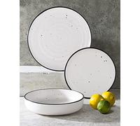 Waterside 12 Piece Speckle Stoneware Dinner Set; 4 Dinner Plates, 4 Side Plates & 4 Bowls - Dishwasher & Microwave Safe