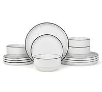 12PC Stackable White with Black Rim Dinner Set