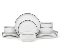 12PC Stackable White with Black Rim Dinner Set