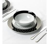 Waterside - 12pc Black Star Porcelain Dinner Set; 4 Dinner Plates, Side Plates and Soup Bowls