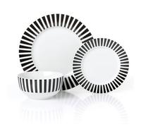 Waterside 12Pc Black Stripe Porcelain Dinner Set