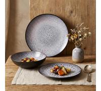 Waterside 12pc Blue Purple Reactive Glaze Stoneware Dinnerware Set, 4 Dinner Plates, Side Plates and Bowls