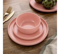 Waterside 12pc Blush Pink Lipped Stoneware Dinner Set | Plates & Bowls Included, Glazed Finish, Serves 4, Modern Design, Dining & Everyday Use
