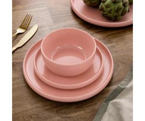 Waterside 12pc Blush Pink Lipped Stoneware Dinner Set | Plates & Bowls Included, Glazed Finish, Serves 4, Modern Design, Dining & Everyday Use