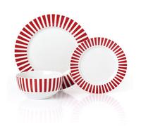Waterside 12Pc Burgundy Stripe Porcelain Dinner Set