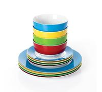 Waterside 12pc Colour Band Porcelain Dinner Set, 4 Dinner Plates, 4 Side Plates & 4 Deep Bowls - Dishwasher & Microwave Safe