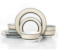 12pc York Cream Band Dinner Set