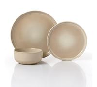 Waterside 12Pc Cream Reactive Glaze Stoneware Lipped Dinner Set