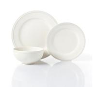 Waterside 12Pc Cream Ring Stoneware Lipped Dinner Set