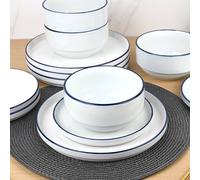 Waterside 12pc Dark Blue Rim Stacking Porcelain Dinner Set