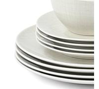 Waterside 12pc Dash Design Porcelain Dinnerware Set; Dishwasher & Microwave Safe