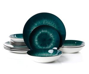 Waterside 12pc Emerald Green Star Porcelain Dinnerware Set, 4 Dinner Plates, Side Plates and Bowls