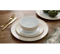 Waterside 12pc Gold Band Maze Porcelain Dinner Set; 4 Dinner Plates, 4 Side Plates and 4 Deep Bowls