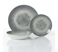 Waterside 12pc Grey Star Porcelain Dinner Set Dishwasher & Microwave Safe