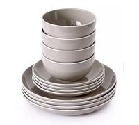 Waterside 12pc Grey & White Rim Stoneware Dinner Set, Round