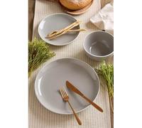 Waterside 12pc Grey & White Rim Stoneware Dinner Set, Round | 4 Dinner Plates, 4 Side Plates, 4 Deep Bowls, Dishwasher and Microwave Safe