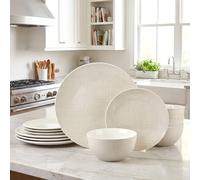 Waterside 12pc Linen Design Porcelain Dinnerware Set