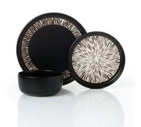Waterside 12Pc Lipped Stoneware Dash Black Dinner Set