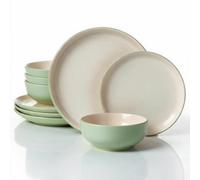 Waterside 12pc Mysa Cream & Green Dinner Set