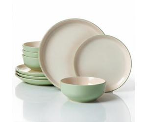 Waterside 12pc Mysa Cream & Green Dinner Set