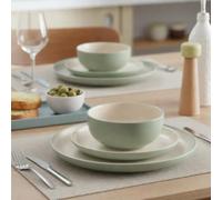 Waterside 12pc Mysa Cream & Green Dinner Set | Dinner & Side Plates, Serving Bowls Included, Embossed Pattern, Gloss Finish, Serves 4