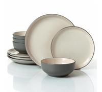 Waterside 12pc Mysa Cream & Grey Dinner Set