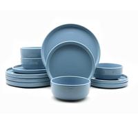 Waterside 12pc Pastel Blue, Lipped Stoneware Dinnerware Set, 4 Dinner Plates, Side Plate and Bowls