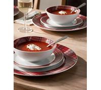 Waterside 12pc Porcelain Red Tartan Dinner Set