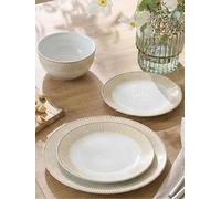 Waterside 12pc Gold Radiance Porcelain Dinner Set; 4 Dinner Plates, 4 Side Plates and 4 Deep Bowls