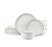 Waterside 12pc Sage Green Rim Stacking Porcelain Dinner Set