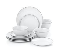 Waterside 12pc Silver Porcelain Dinner Set; 4 Dinner Plates, Side Plates & Deep Bowls