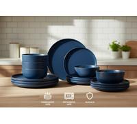 Waterside 12Pc Solid Colour Deep Blue Lipped Stoneware Dinner Set