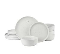 Waterside 12pc Speckled Spot Dinner Set; 4 Dinner Plates, 4 Side Plates & 4 Deep Bowls - Dishwasher & Microwave Safe