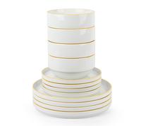 Waterside Yellow Rim White Stackable 12 Piece Dinner Set - Multi - Wilko