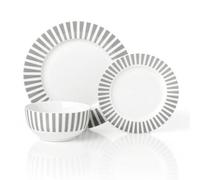 Waterside 12Pcs Grey Stripe Porcelain Dinner Set
