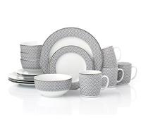 Black Diamond with Silver Rim Dinnerware Set, 16 Pieces