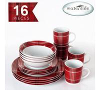 Waterside 16Pc Burgundy Tartan Dinner Set