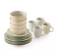 Waterside 16pc Cream Reactive Glaze Porcelain Dinner Set; 4 Dinner Plates, Side Plates, Deep Bowls & Mugs - Dishwasher & Microwave Safe