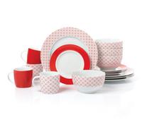 Waterside 16Pc Geo Rosso Porcelain Dinnerware Set