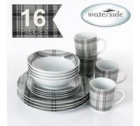 Waterside 16Pc Grey Tartan Dinner Set