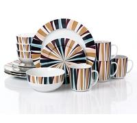 Waterside 16pc Porcelain Dinnerware Set, 4 Dinner Plates, Side Plates, Deep Bowls and Mugs