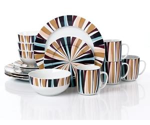 Waterside 16pc Savannah Noir Porcelain Dinnerware Set, 4 Dinner Plates, 4 Side Plates, 4 Deep Bowls and 4 Mugs